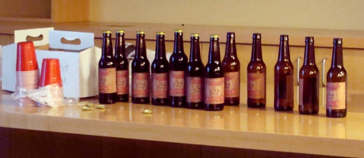 Bottles of my first brew. I served samples while giving a talk on homebrewing as part of an informal graduate student lecture series at NYU.